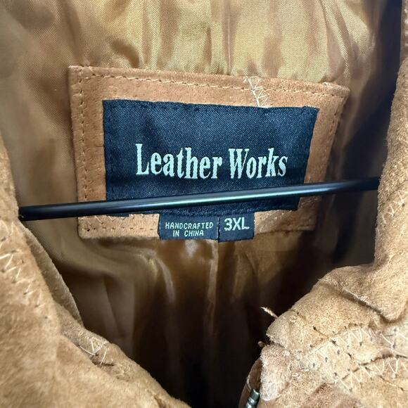 Y2K 90s Retro VINTAGE LEATHER WORKS Suede Patchwork Jacket Tan - Picture 9 of 16